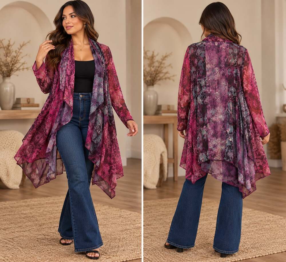 Romantic Boho Layered Floral Paisley Sheer Duster Cardigan Soft Surroundings